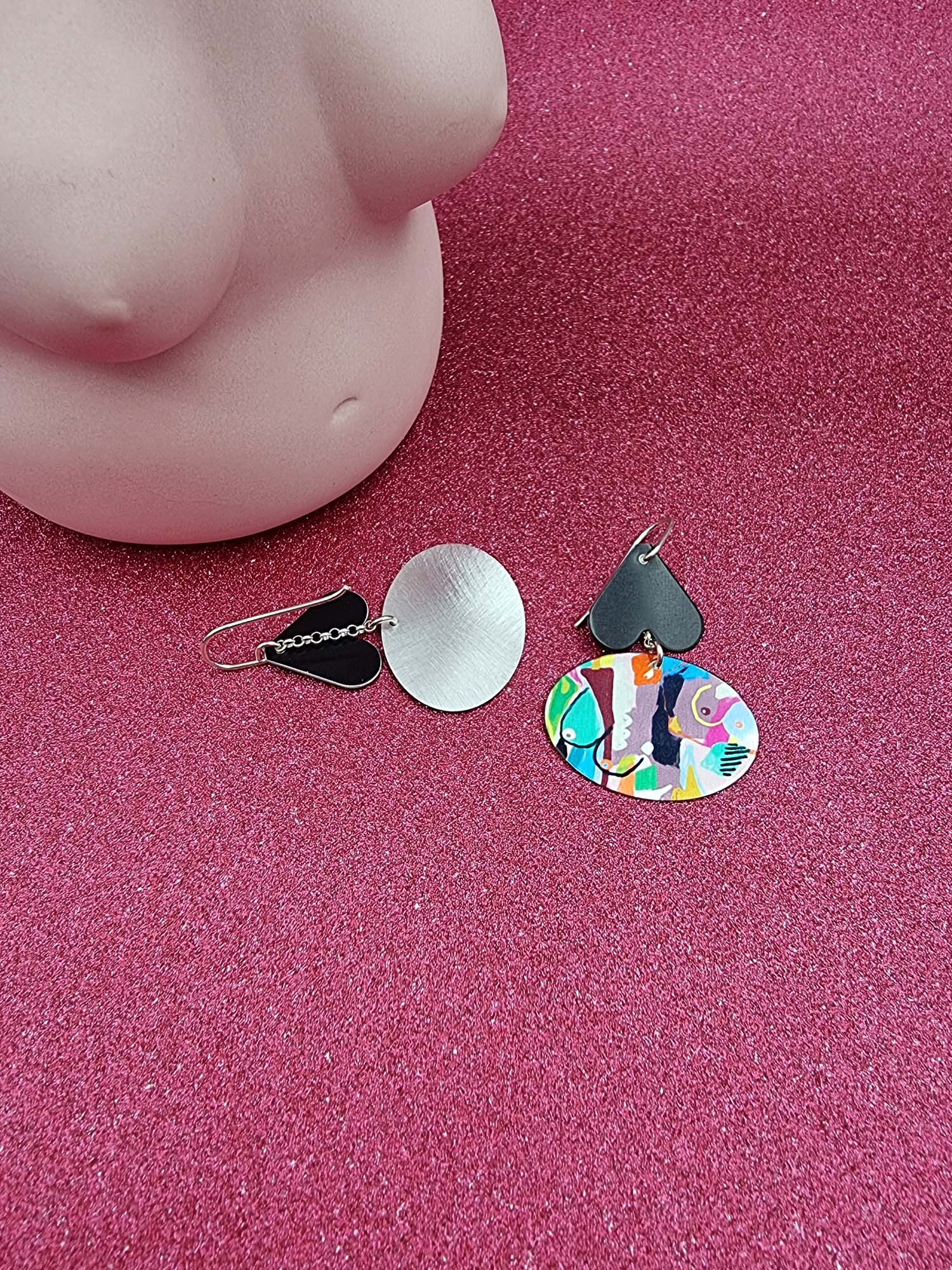 A BREAST FRIENDS - oval heart drop earrings-Erin K Jewellery-stride