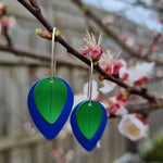 A SPRING FLING - green leaf on blue earrings-Erin K Jewellery-stride