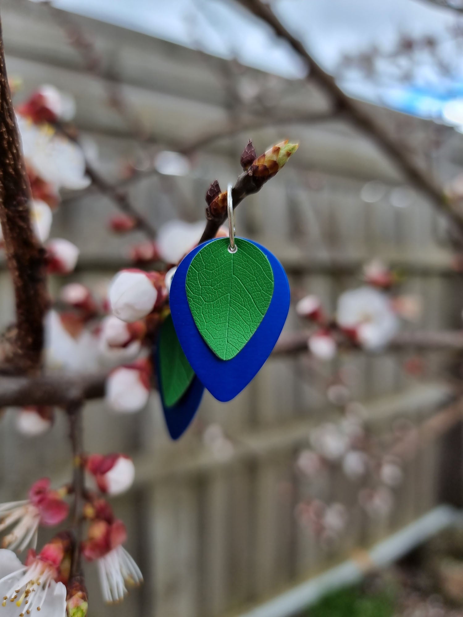 A SPRING FLING - green leaf on blue earrings-Erin K Jewellery-stride