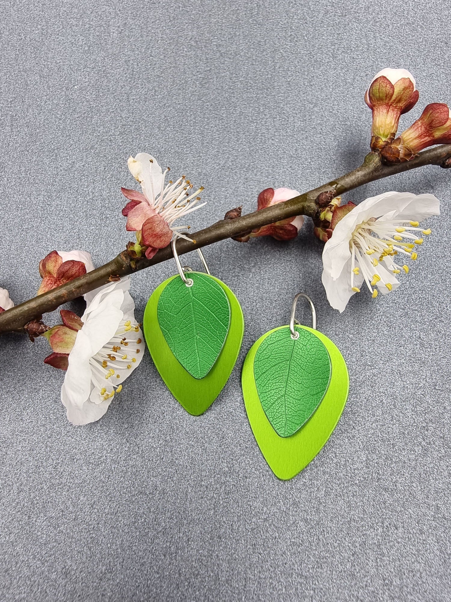 A SPRING FLING - lime leaf on green earrings-Erin K Jewellery-stride