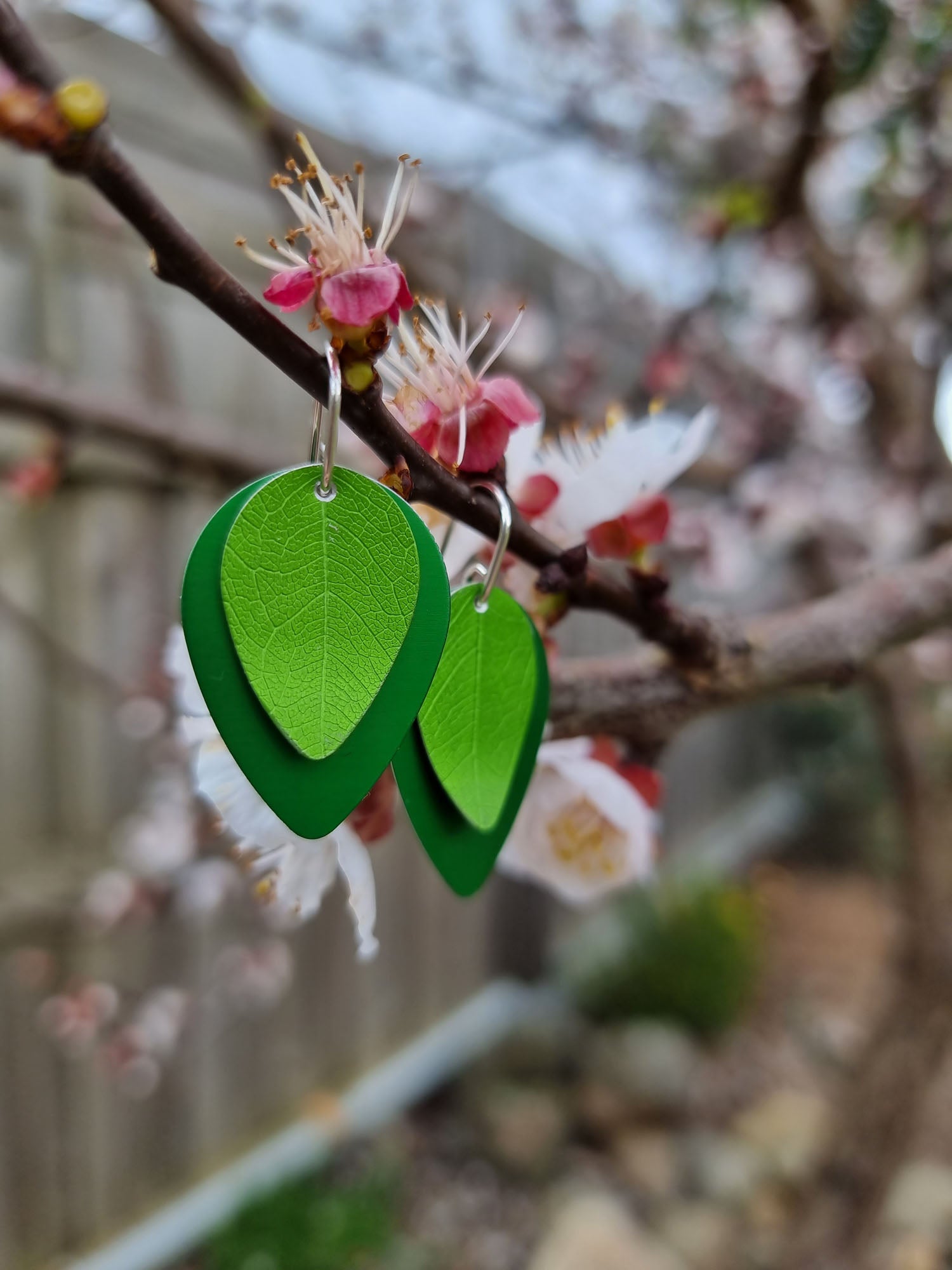 A SPRING FLING - lime leaf on green earrings-Erin K Jewellery-stride