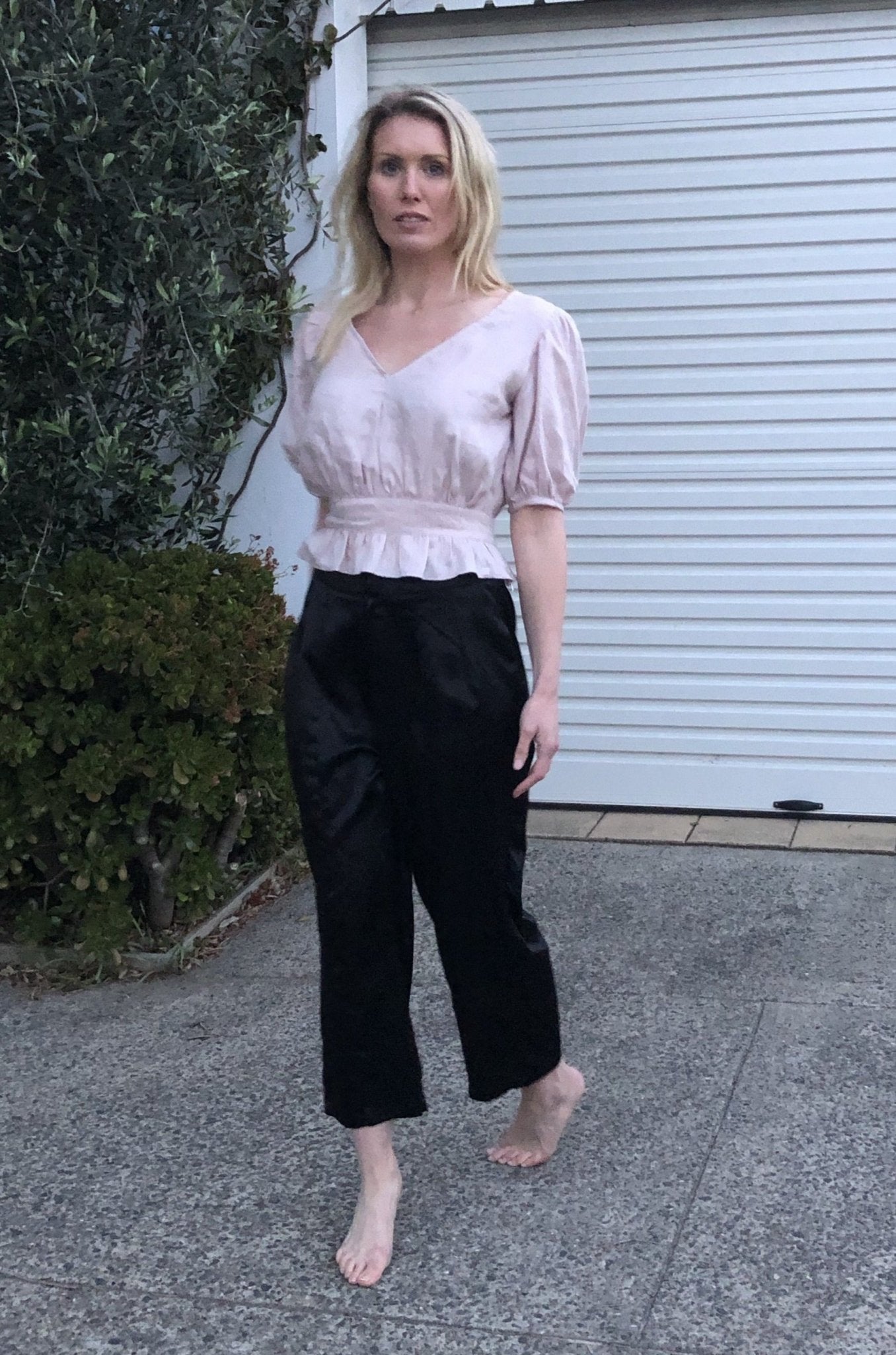 Alli Pant - Black Silk Cotton Sateen-Scout The Label-stride
