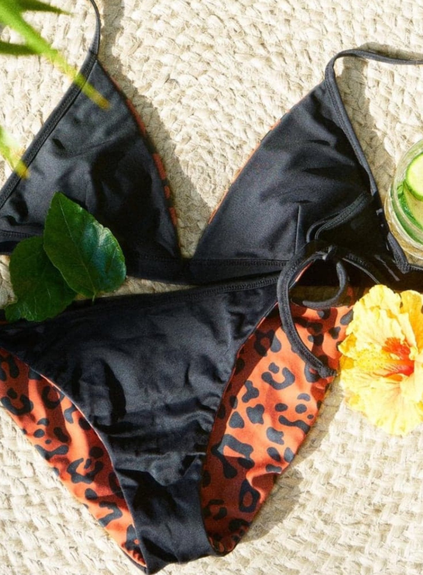 Amanda Black/Leopard Print Reversible Bikini Top-Yindi & Salt-stride