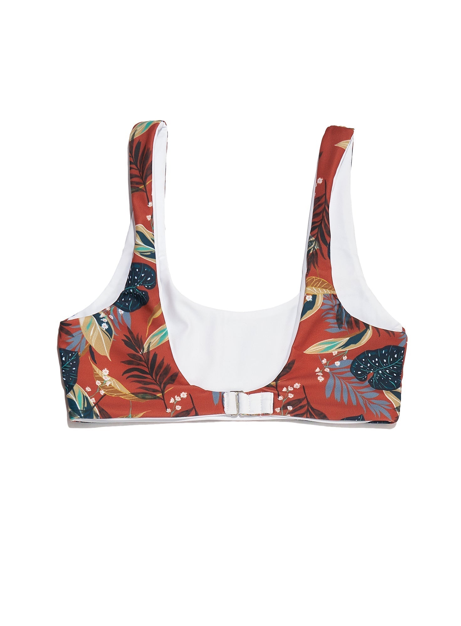 Ayla White/Terracotta Tropical Print Reversible Crop Top-Yindi & Salt-stride