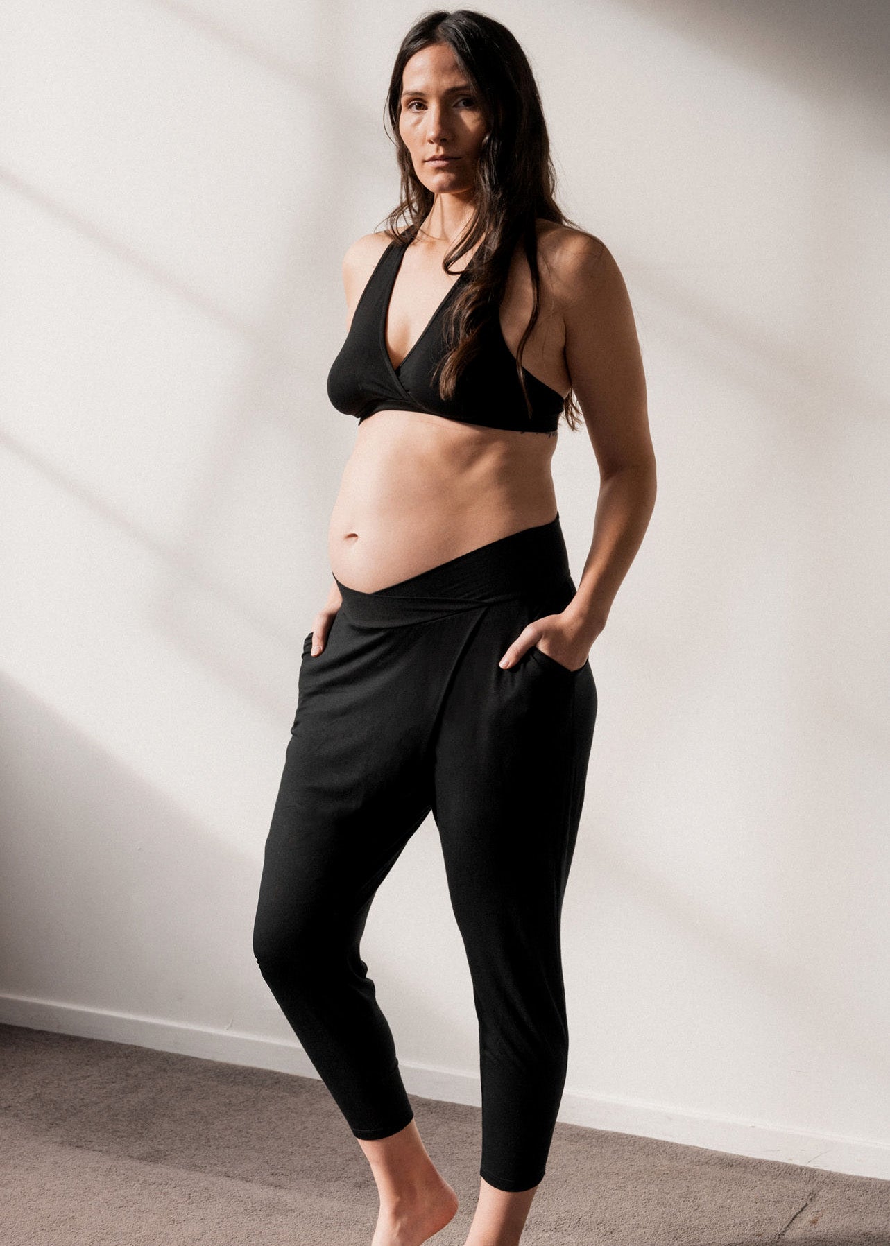 bamboo lounge pants - black-Úton Maternity-stride