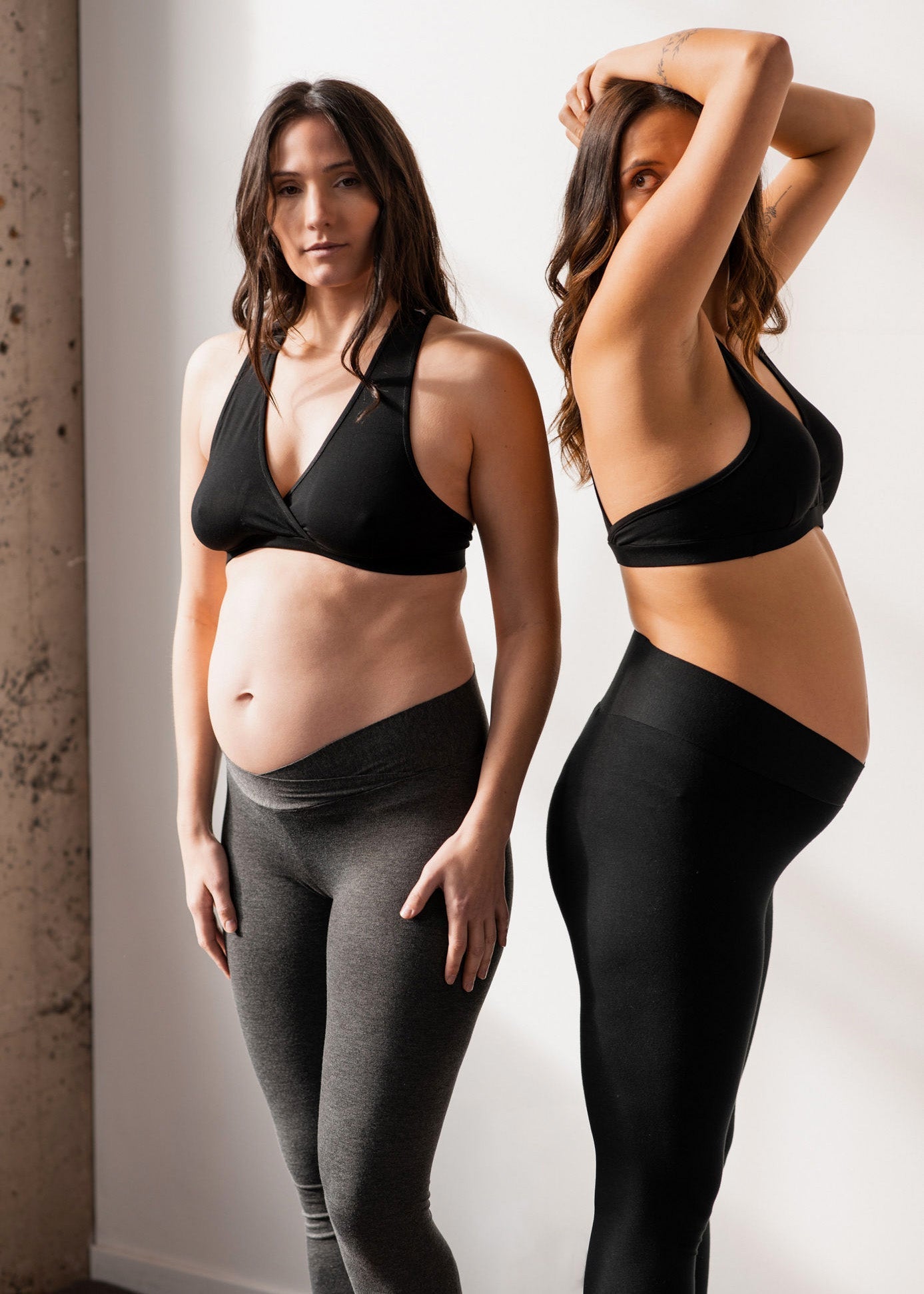 bamboo maternity leggings - black-Úton Maternity-stride