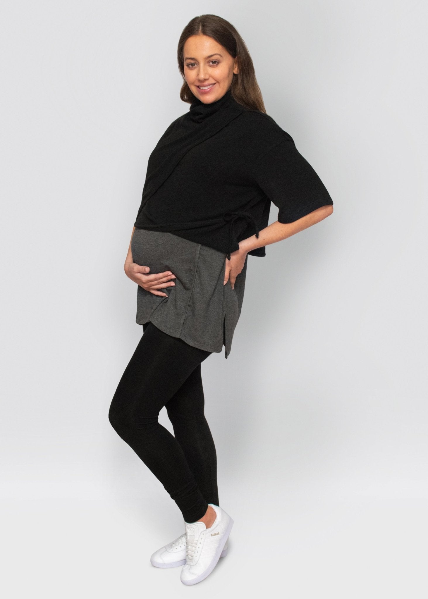 bamboo maternity leggings - black-Úton Maternity-stride