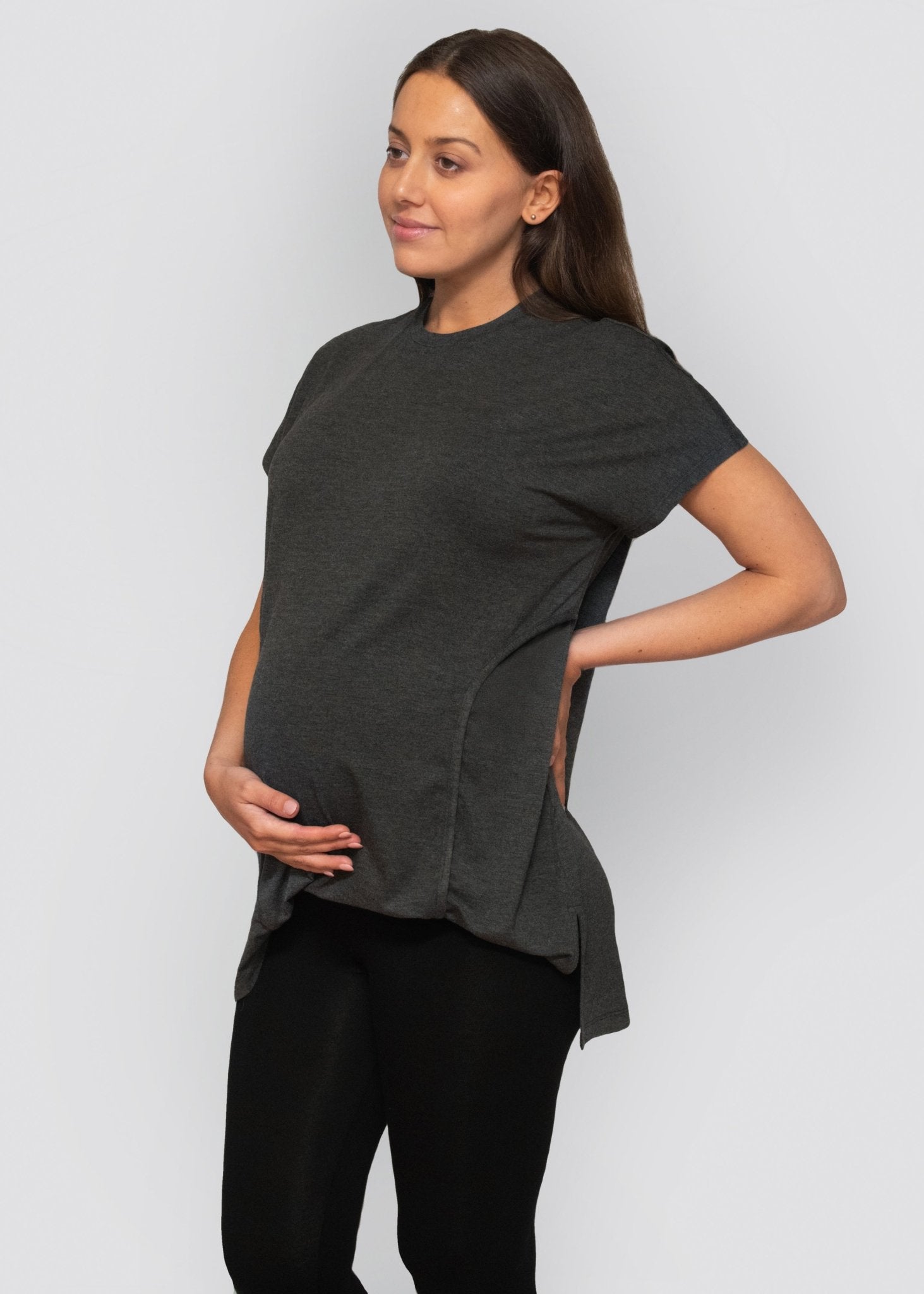 bamboo maternity leggings - black-Úton Maternity-stride