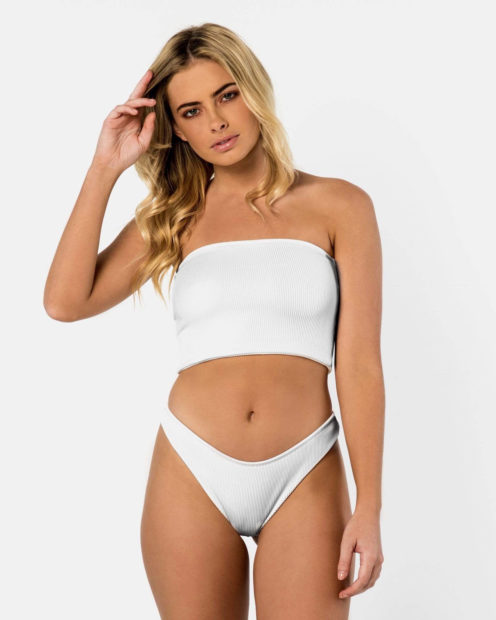 <b>Florida</b><br>White Boob Tube<br>Pina Colada Scented<br>Sustainable Australian Swimwear-Cali Rae-stride