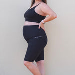 Black eco suede maternity shorts-The Ten Active-stride