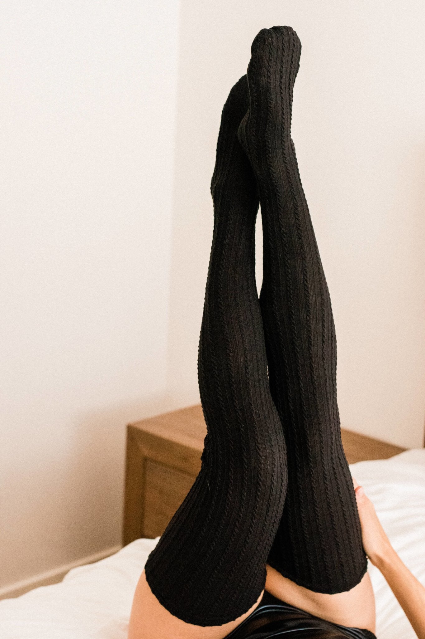 Black Thigh High Socks-Lazy Girl Lingerie-stride