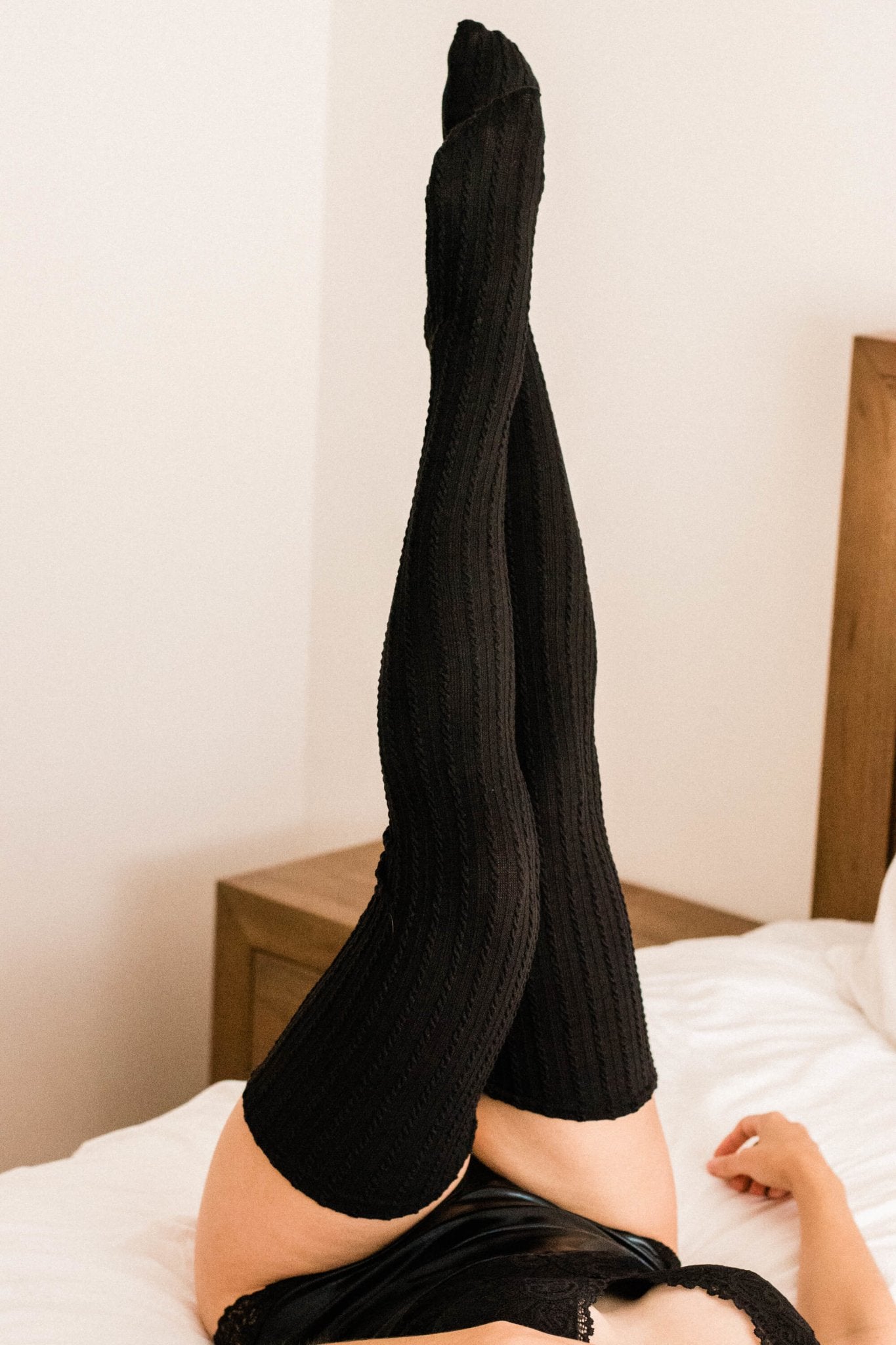 Black Thigh High Socks-Lazy Girl Lingerie-stride