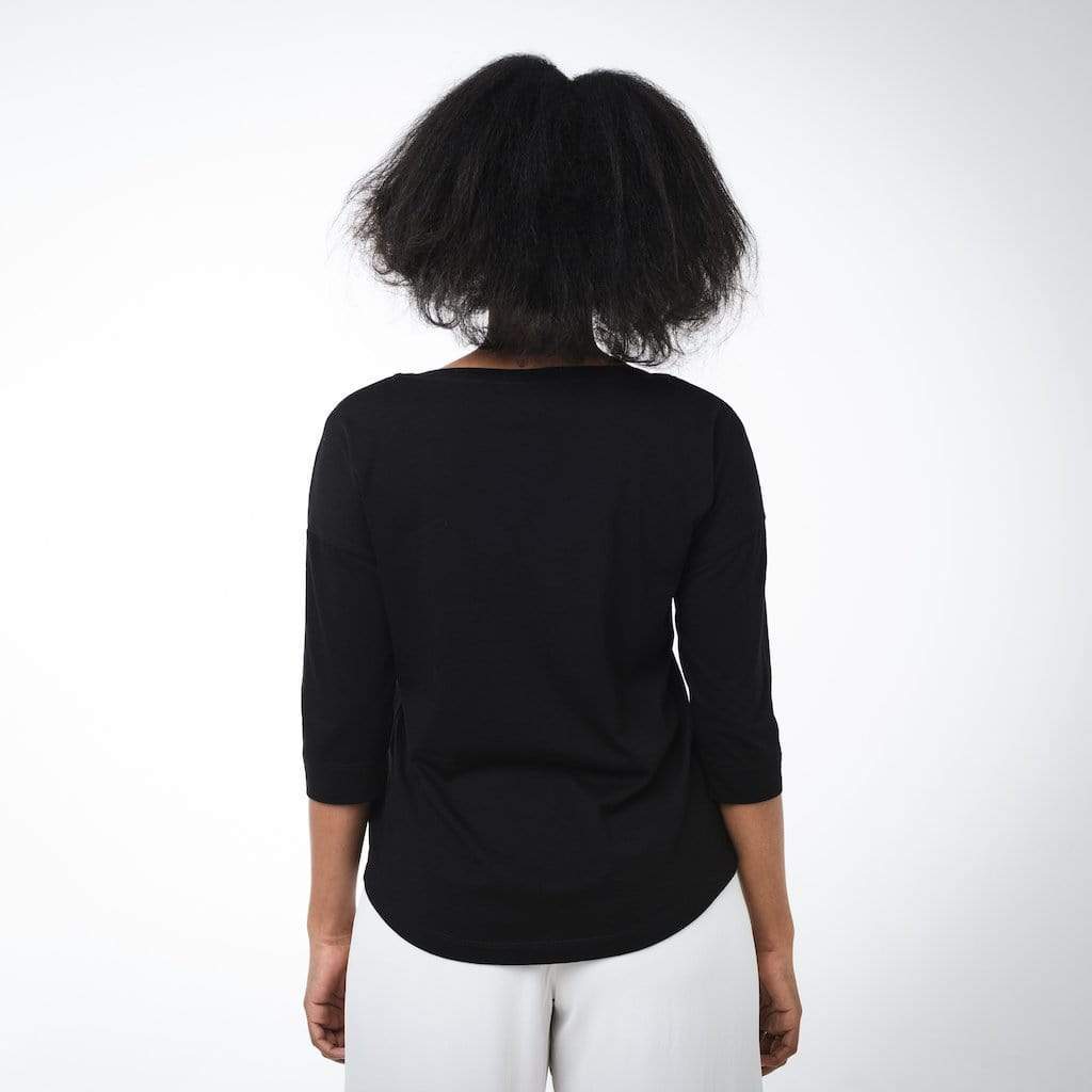 Boat Neck 3/4 Sleeve Top | Black-Dorsu-stride