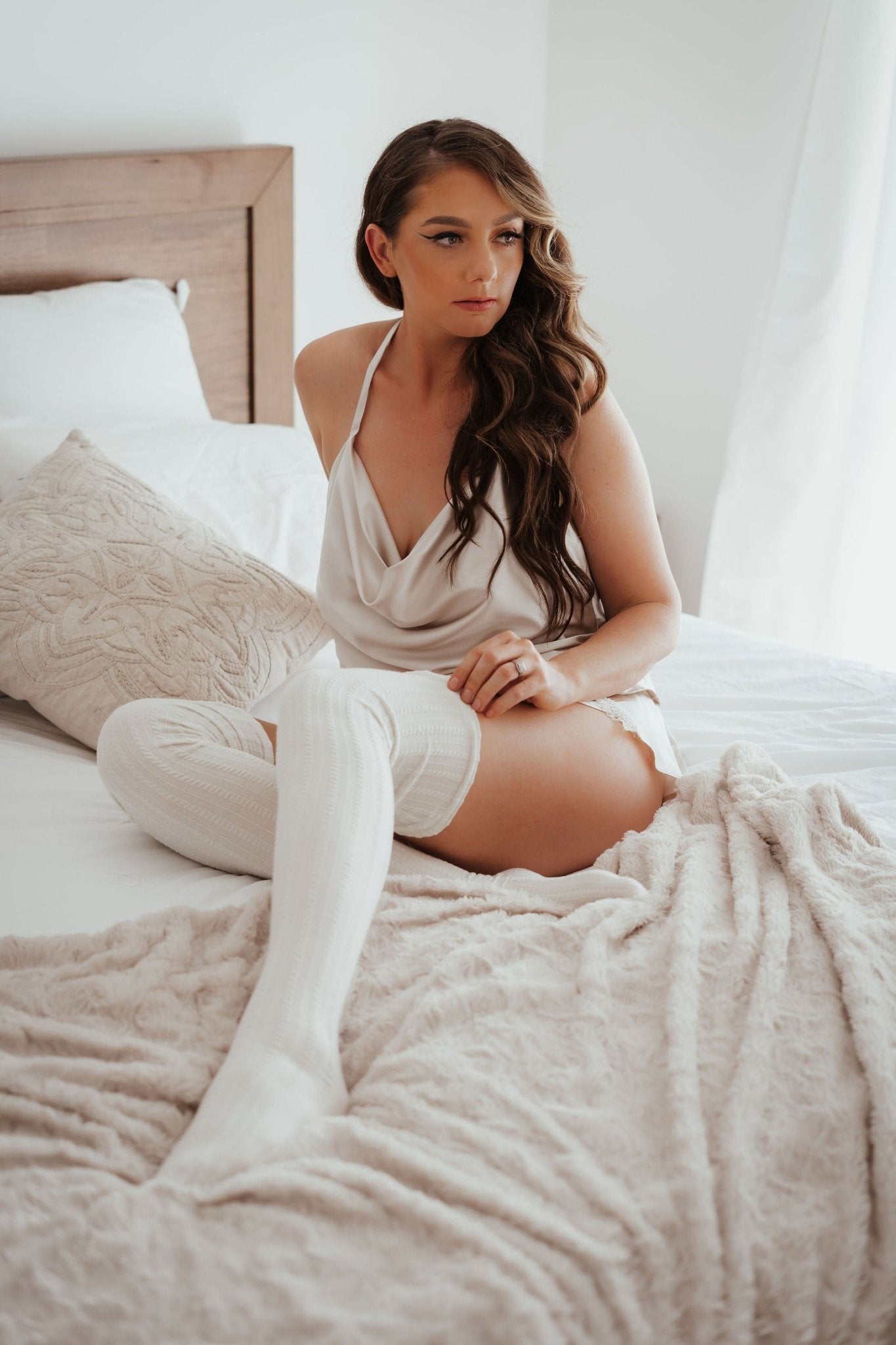 Celine Cowl Set with Thigh High Socks-Lazy Girl Lingerie-stride