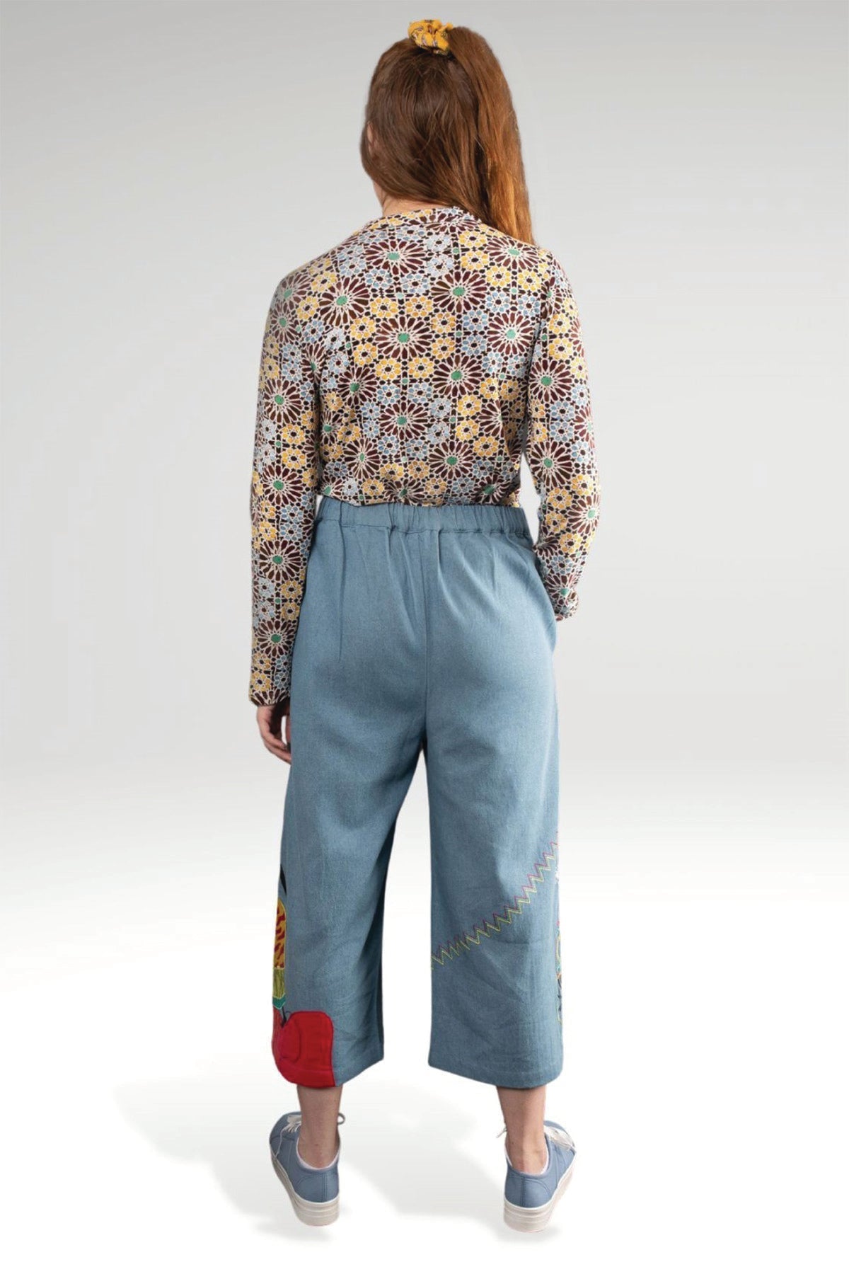 DERORA EMBROIDERED DENIM HIGH WAIST PANTS-Zoha-stride