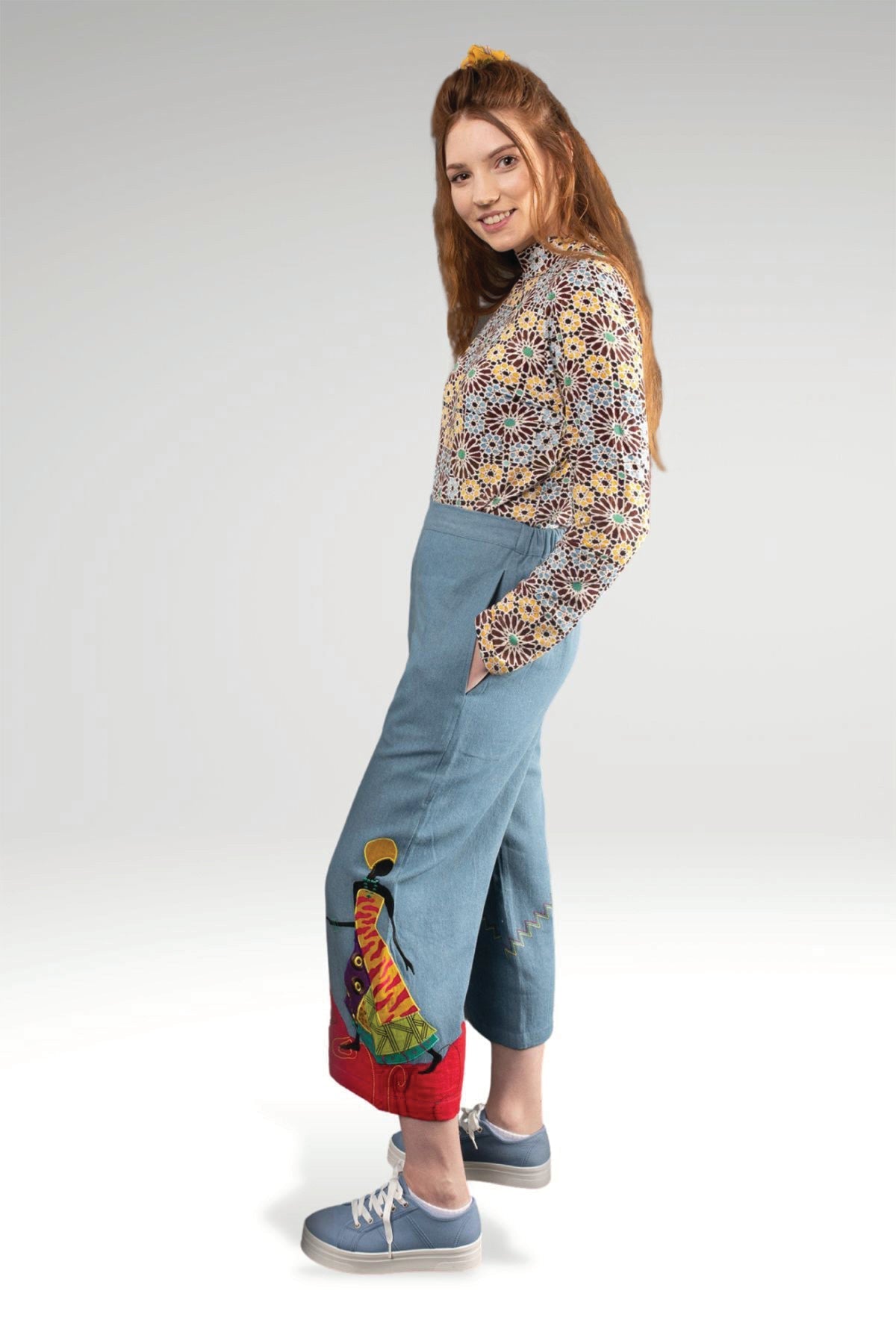 DERORA EMBROIDERED DENIM HIGH WAIST PANTS-Zoha-stride