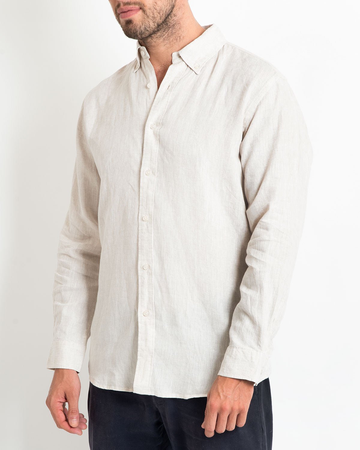 DESTii Natural Long Sleeve Linen Shirt-DESTii-stride