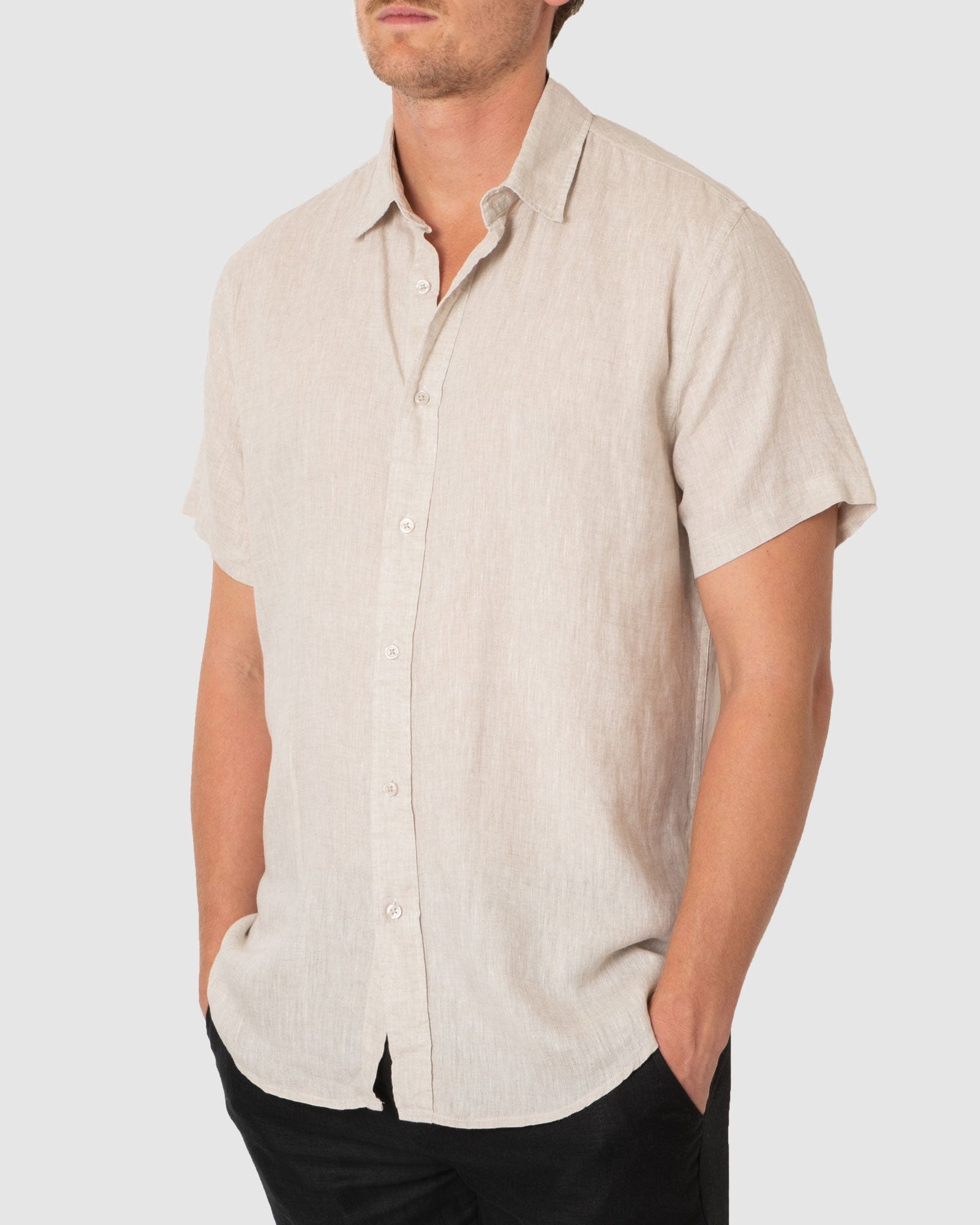 DESTii Natural Short Sleeve Linen Shirt-DESTii-stride