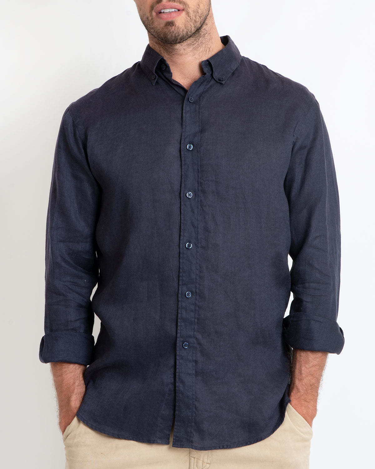 DESTii Navy Long Sleeve Linen Shirt-DESTii-stride