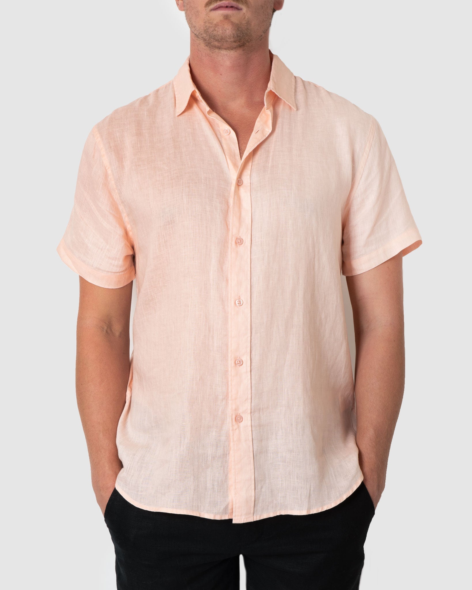 DESTii Peach Short Sleeve Linen Shirt-DESTii-stride