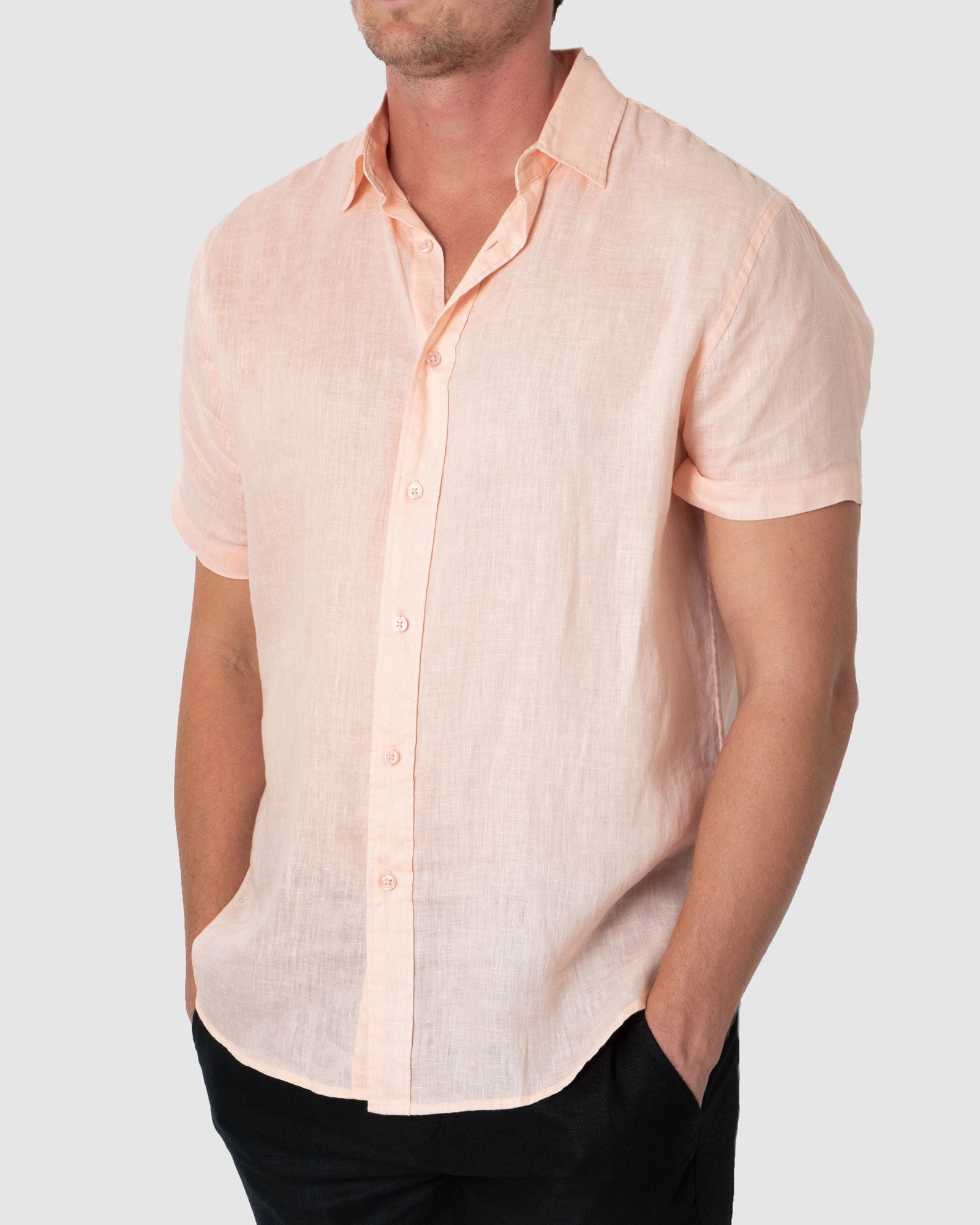 DESTii Peach Short Sleeve Linen Shirt-DESTii-stride