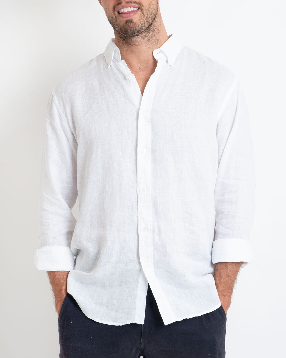 DESTii White Long Sleeve Linen Shirt-DESTii-stride