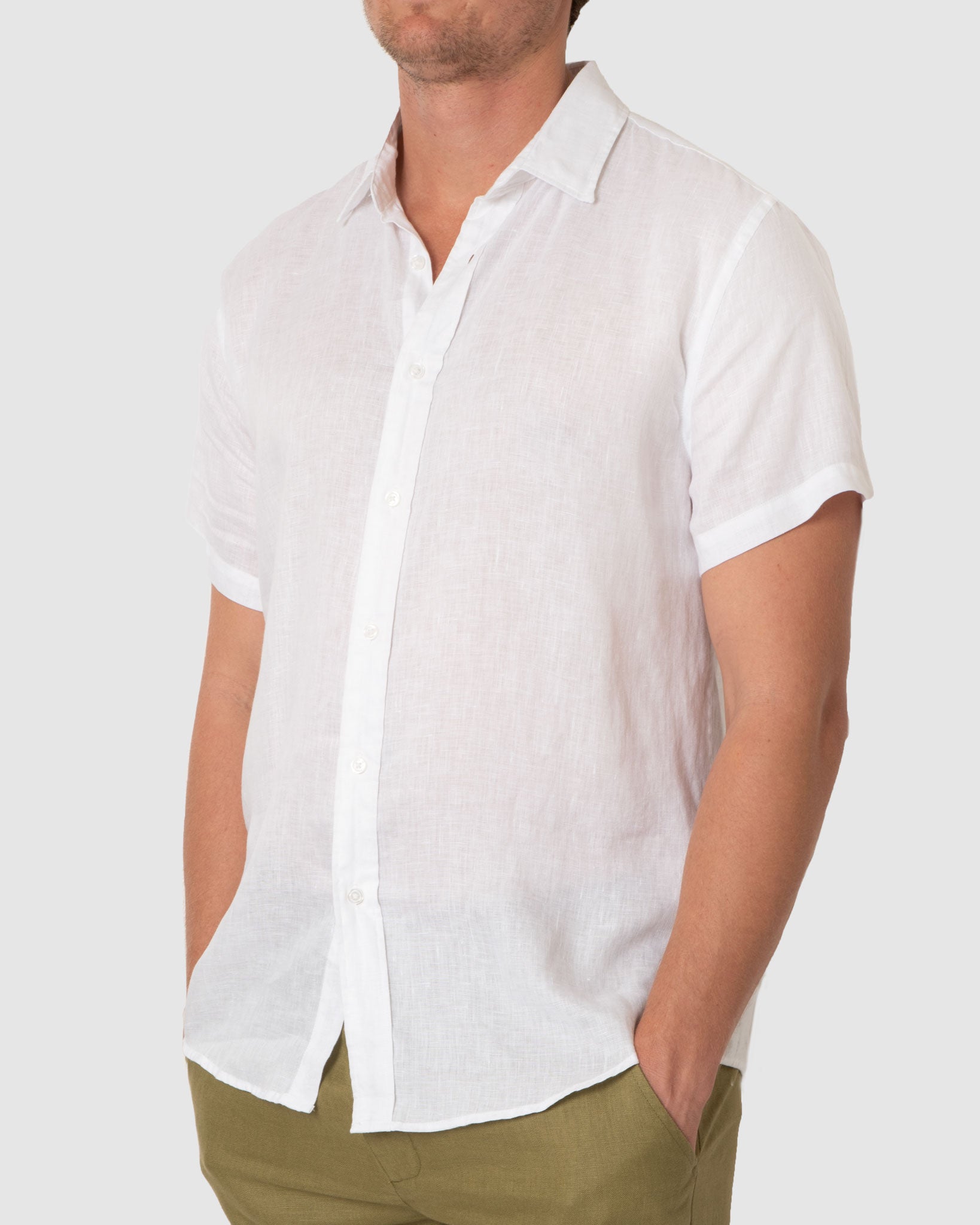 DESTii White Short Sleeve Linen Shirt-DESTii-stride