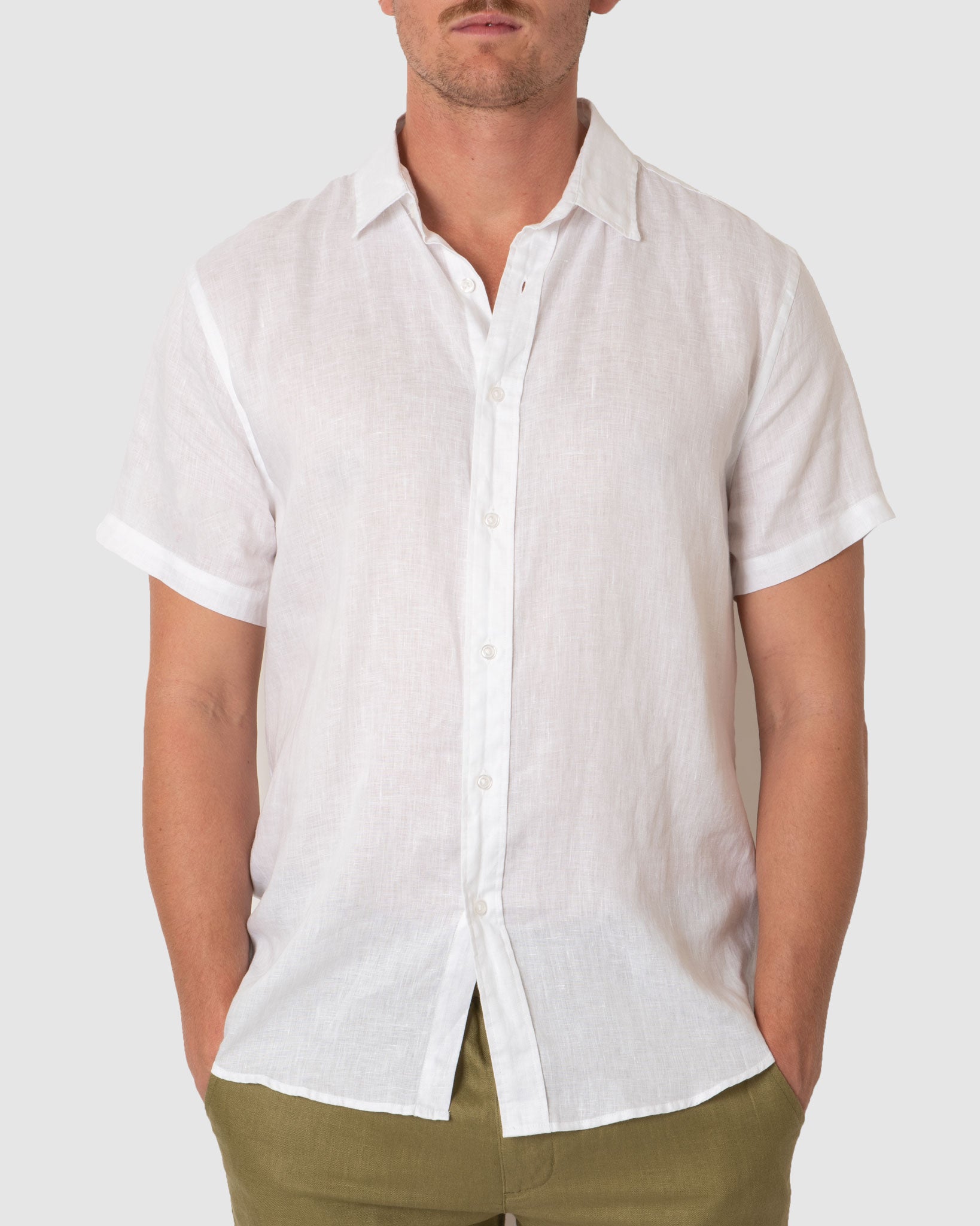 DESTii White Short Sleeve Linen Shirt-DESTii-stride