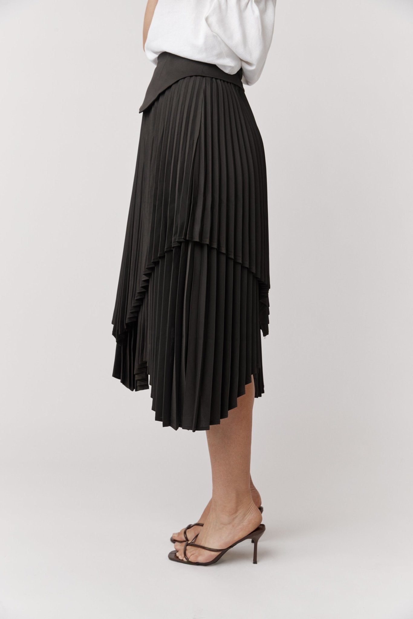 Edith Pleated Asymmetrical Skirt-ALKAM-stride