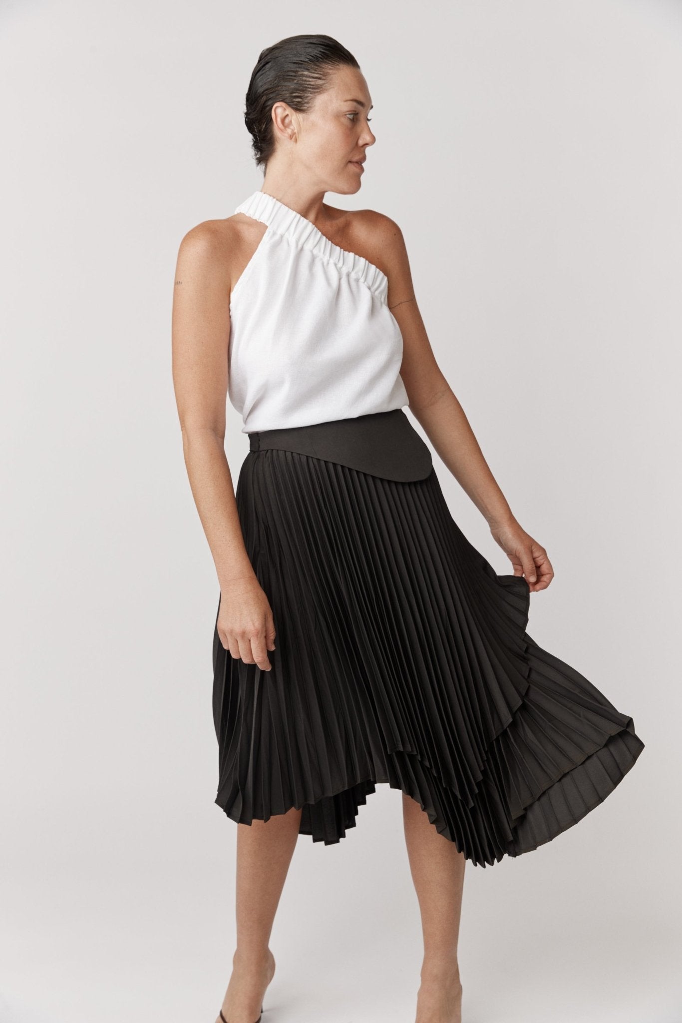 Edith Pleated Asymmetrical Skirt-ALKAM-stride