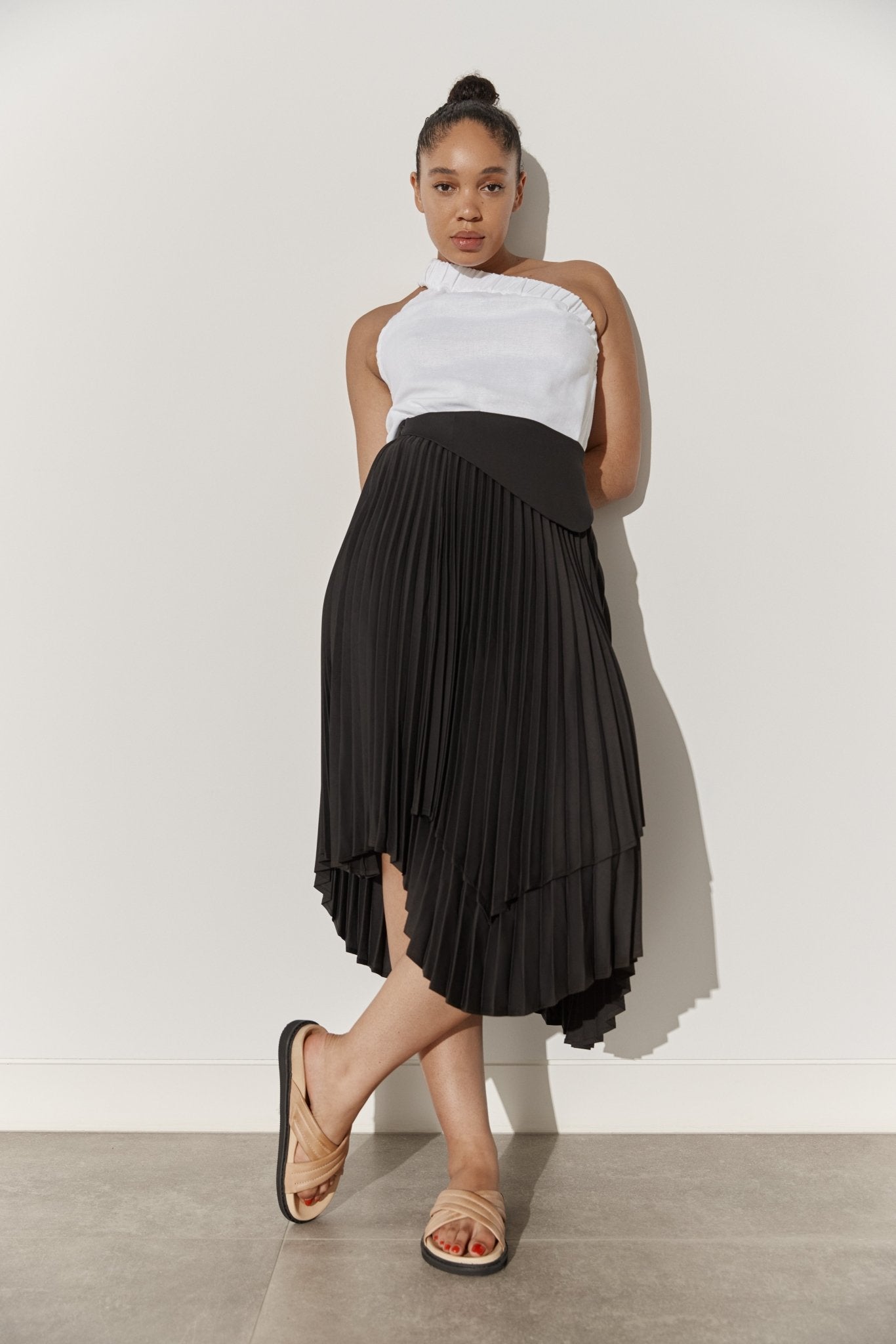 Edith Pleated Asymmetrical Skirt-ALKAM-stride