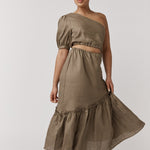 Eleanor One Shoulder Midi Dress-ALKAM-stride