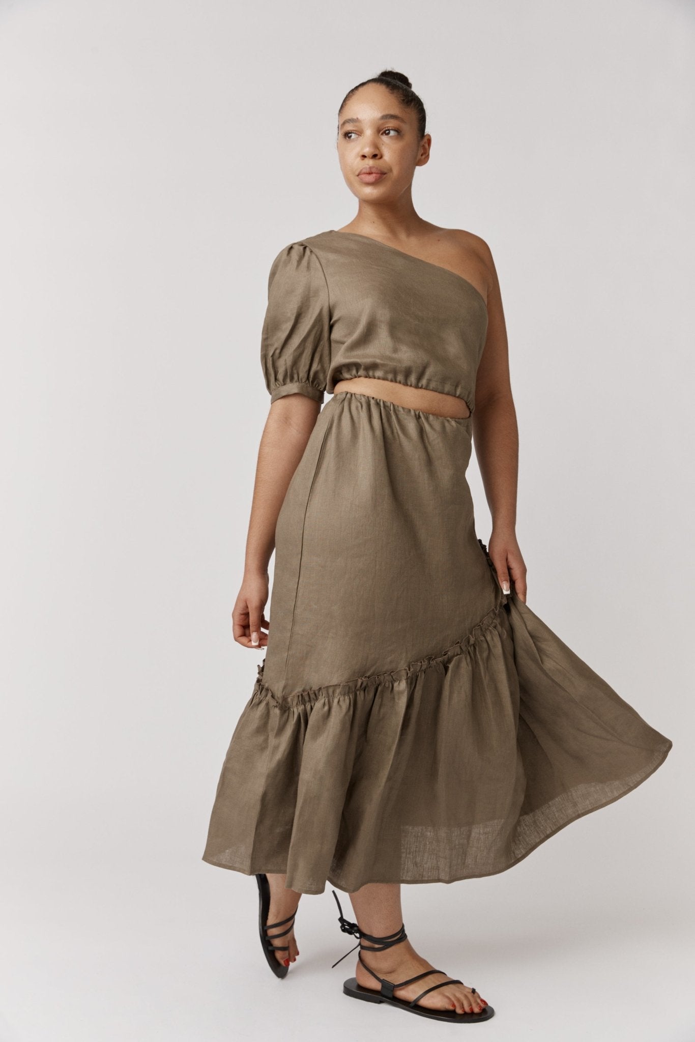 Eleanor One Shoulder Midi Dress-ALKAM-stride