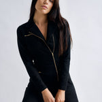 "Emma Peel" Black Faux Suede Jumpsuit-Why Mary-stride