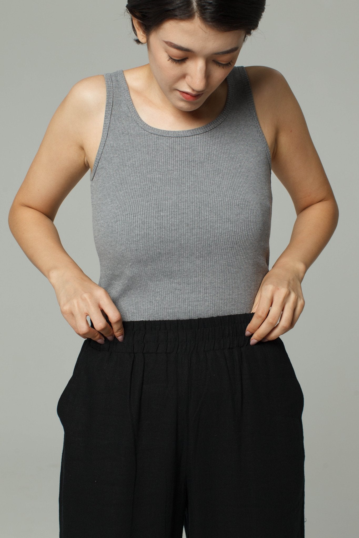 Fitted Ribbed Tank | Grey Marle-Dorsu-stride