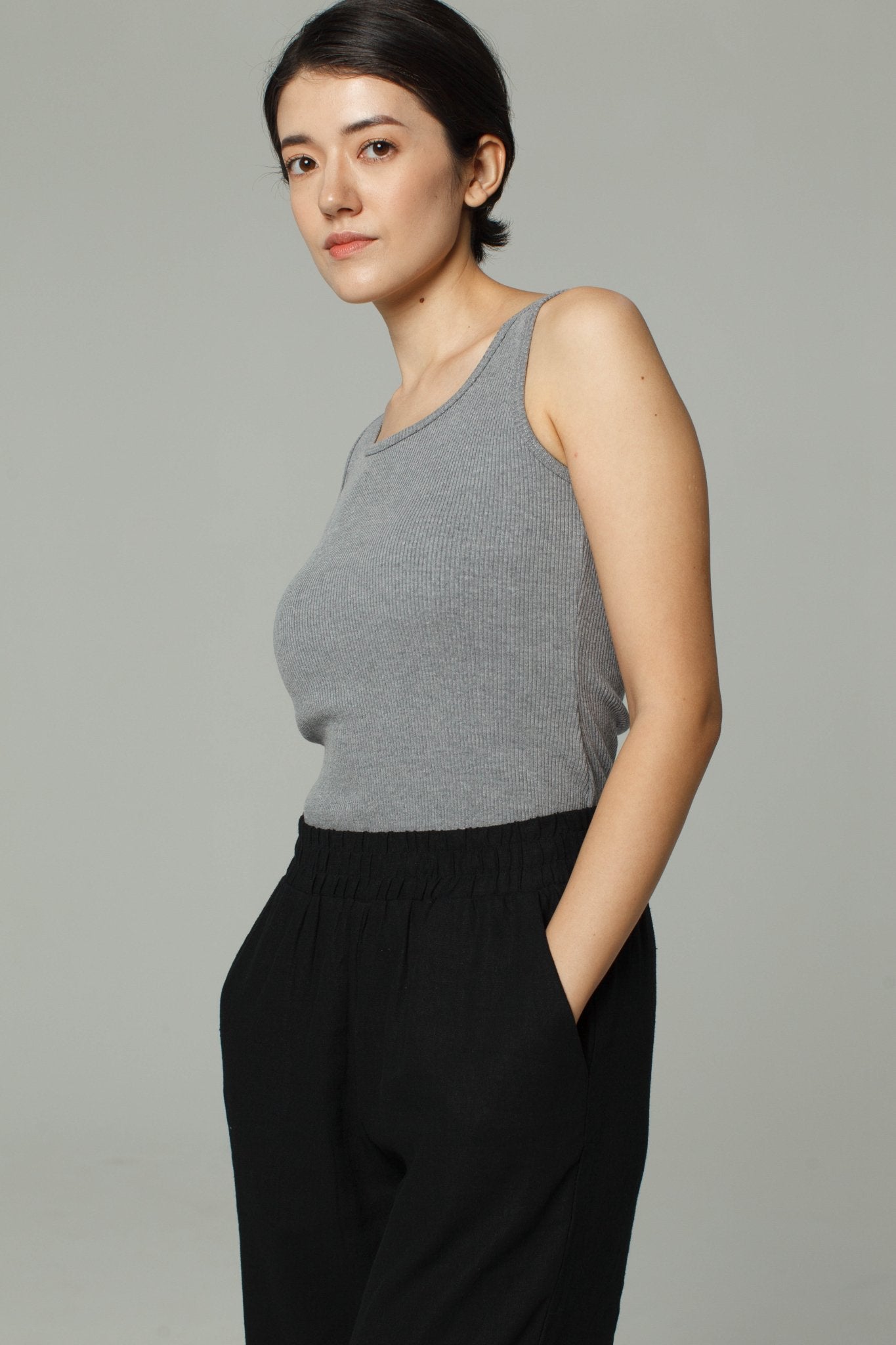 Fitted Ribbed Tank | Grey Marle-Dorsu-stride