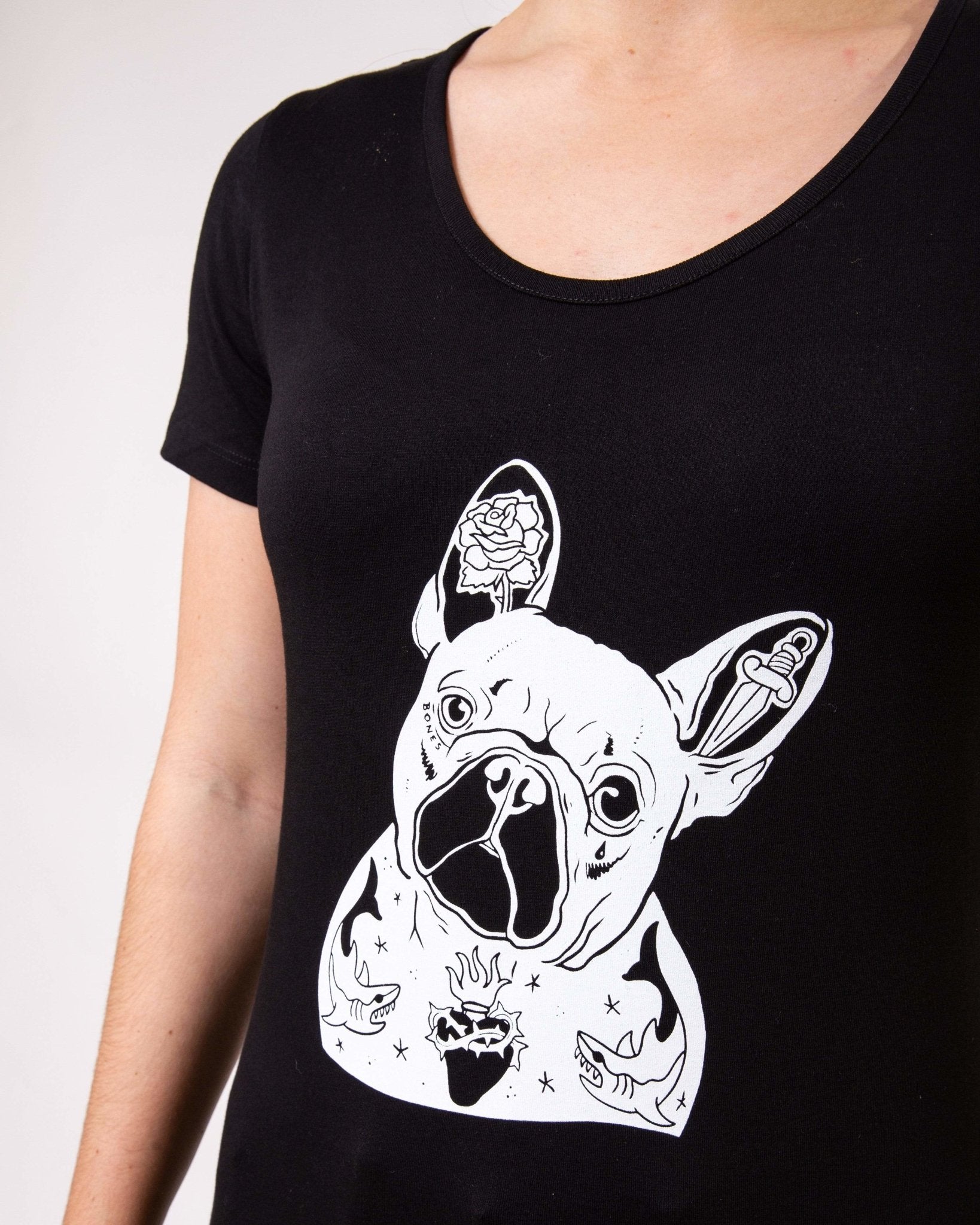 Etiko Frenchie black t-shirt - women's organic fairtrade Tops Stride