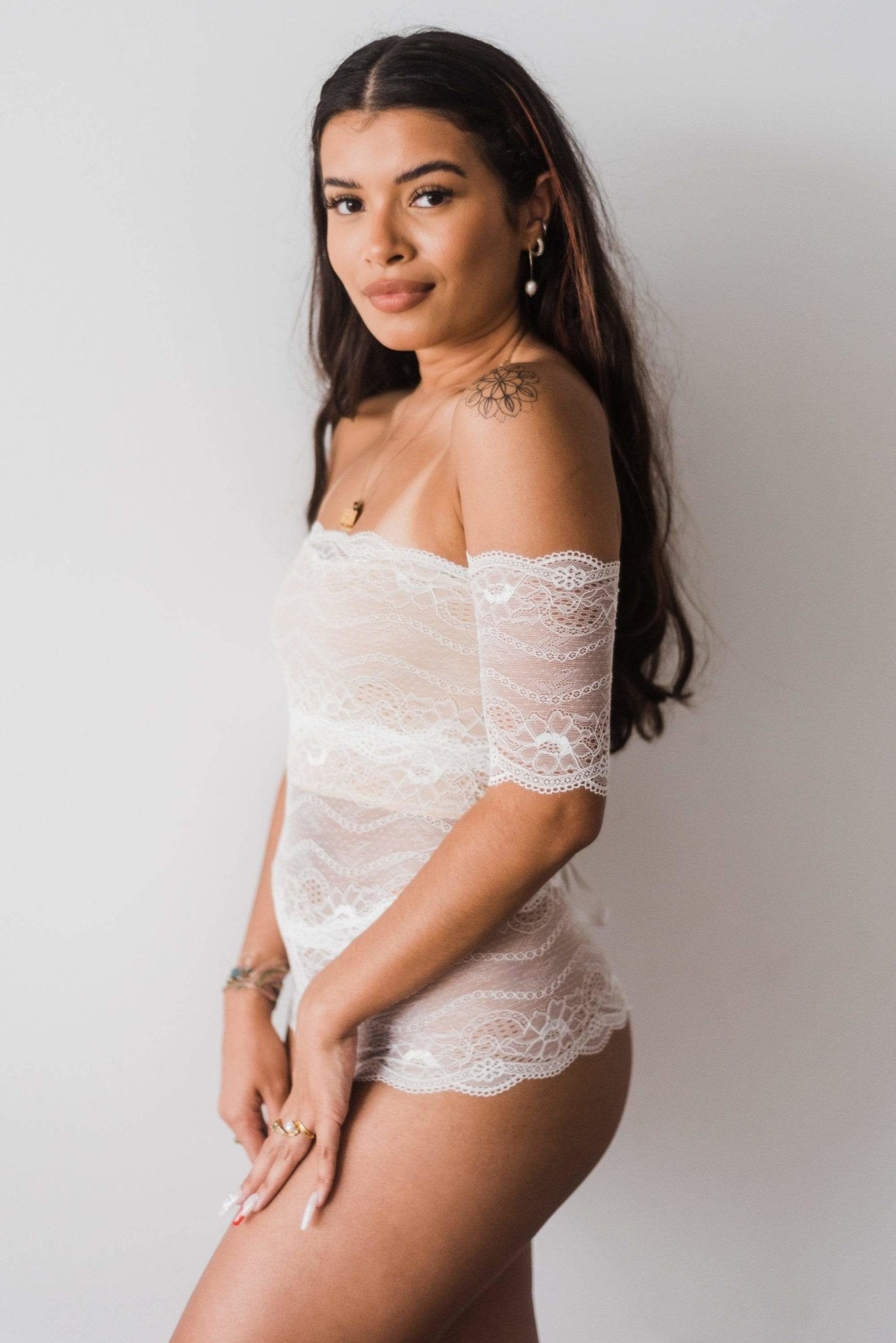 Lazy Girl Lingerie Isla Ivory Off The Shoulder Lace Bodysuit Lingerie Stride