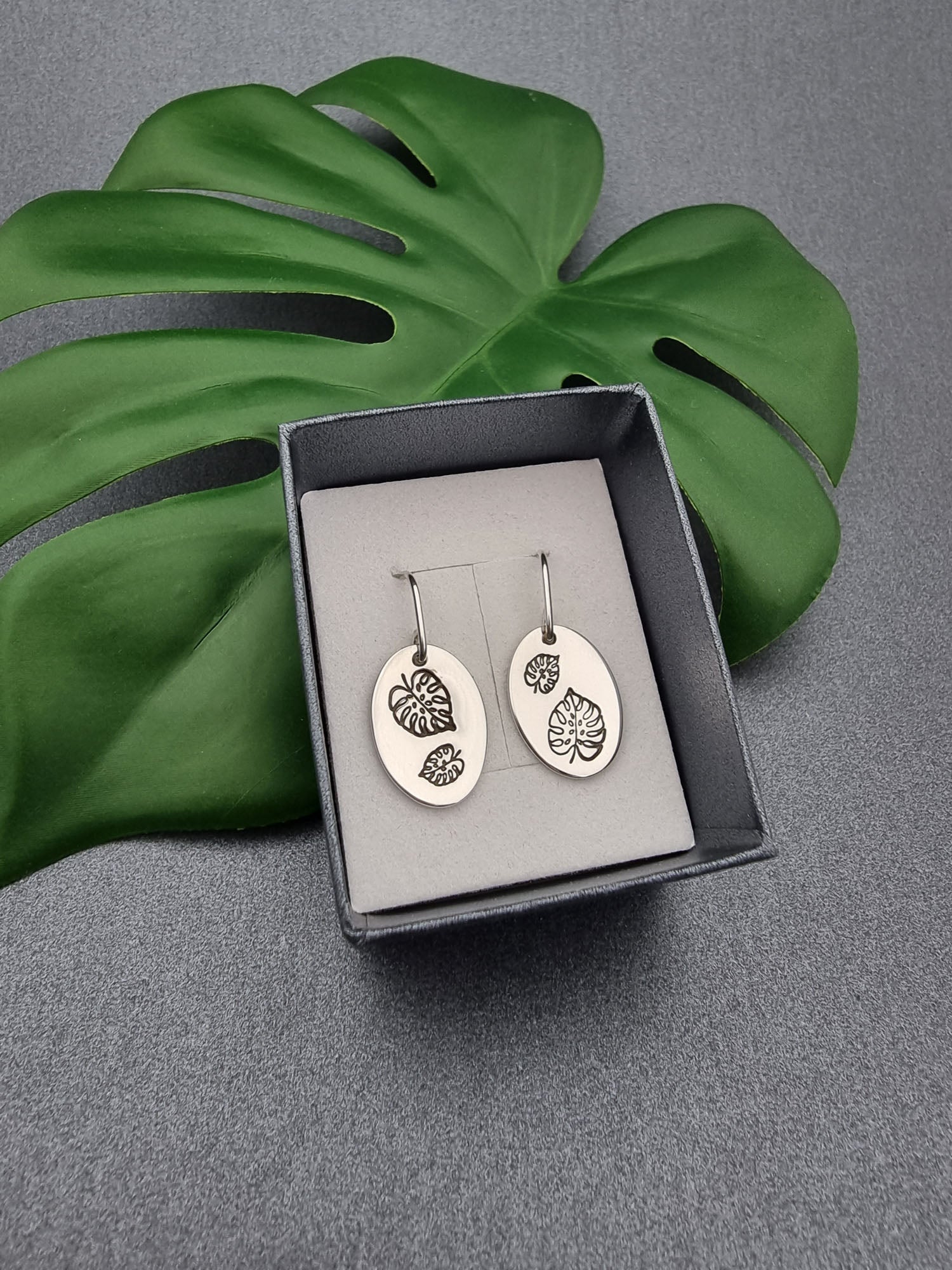 JUNGLE DREAMS - Monstera oval earrings-Erin K Jewellery-stride