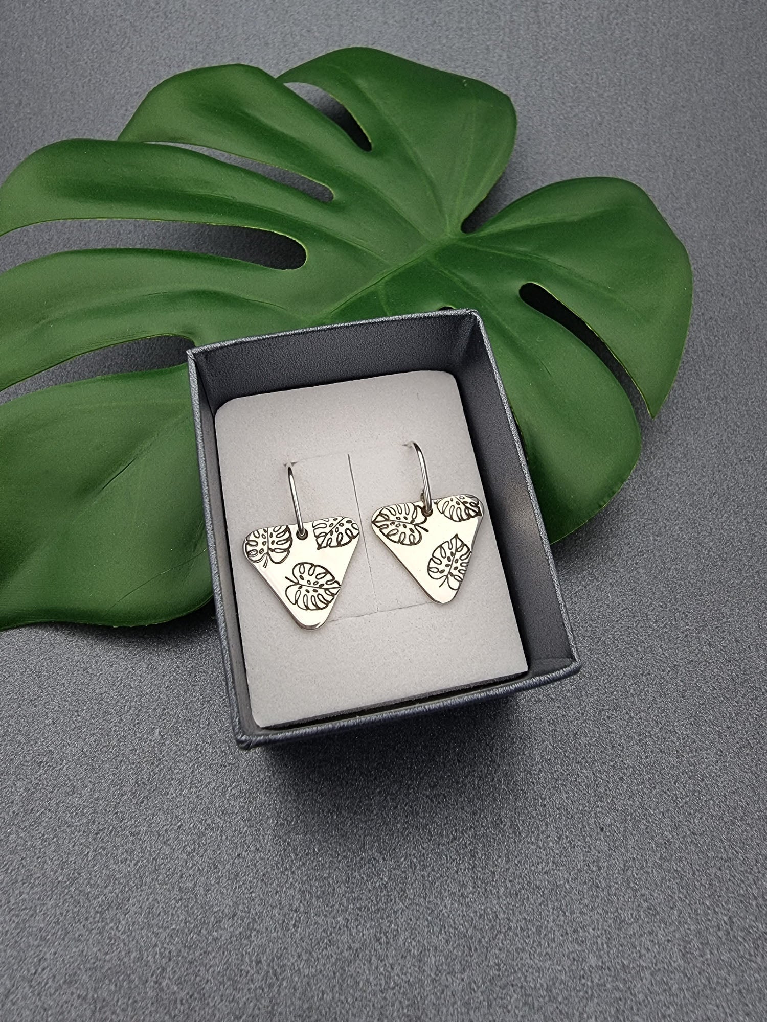 JUNGLE DREAMS - Monstera triangle earrings-Erin K Jewellery-stride