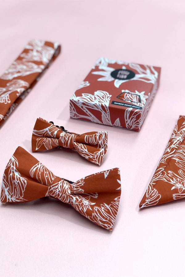 Kids Bow Tie - Kangaroo Paw Burnt Orange-Peggy & Finn-stride