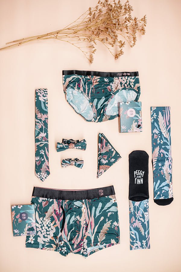Kids Bow Tie - Teal Blooms-Peggy & Finn-stride