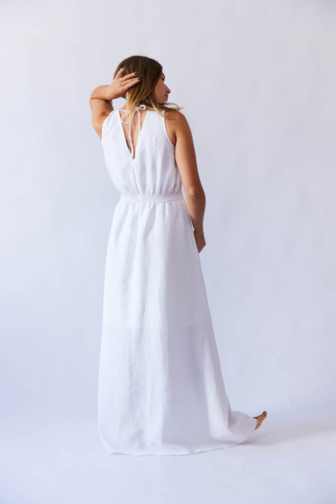 Lani Dress - White Antique Wash Linen