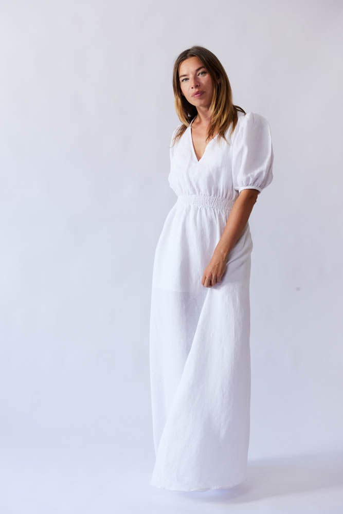 Lani Puff Sleeve Dress - White Antique Linen-Scout The Label-stride