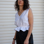 Lani Shirred Waist Top - White Linen Herringbone