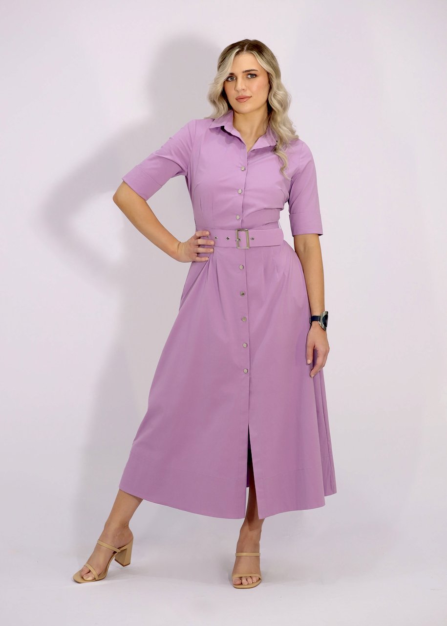 Lilac "Kate" Dress A-Line in Cotton Spandex-Why Mary-stride