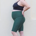 Limited Edition green eco suede maternity shorts-The Ten Active-stride