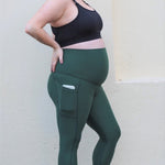Limited Edition Karine eco suede green full length maternity tights-The Ten Active-stride