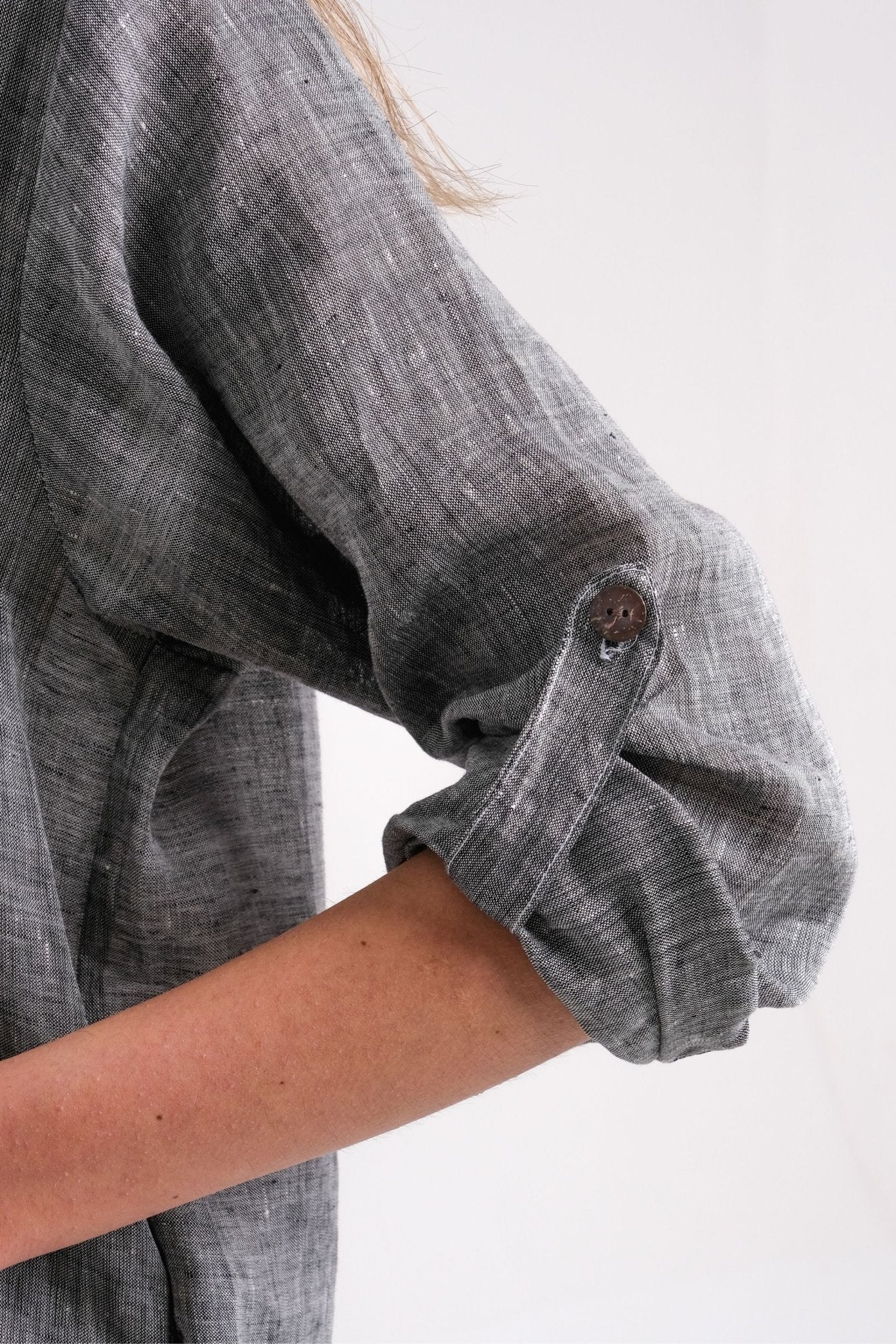 Linen Grey Shirt Dress With Pockets | Carla-Donnah-stride