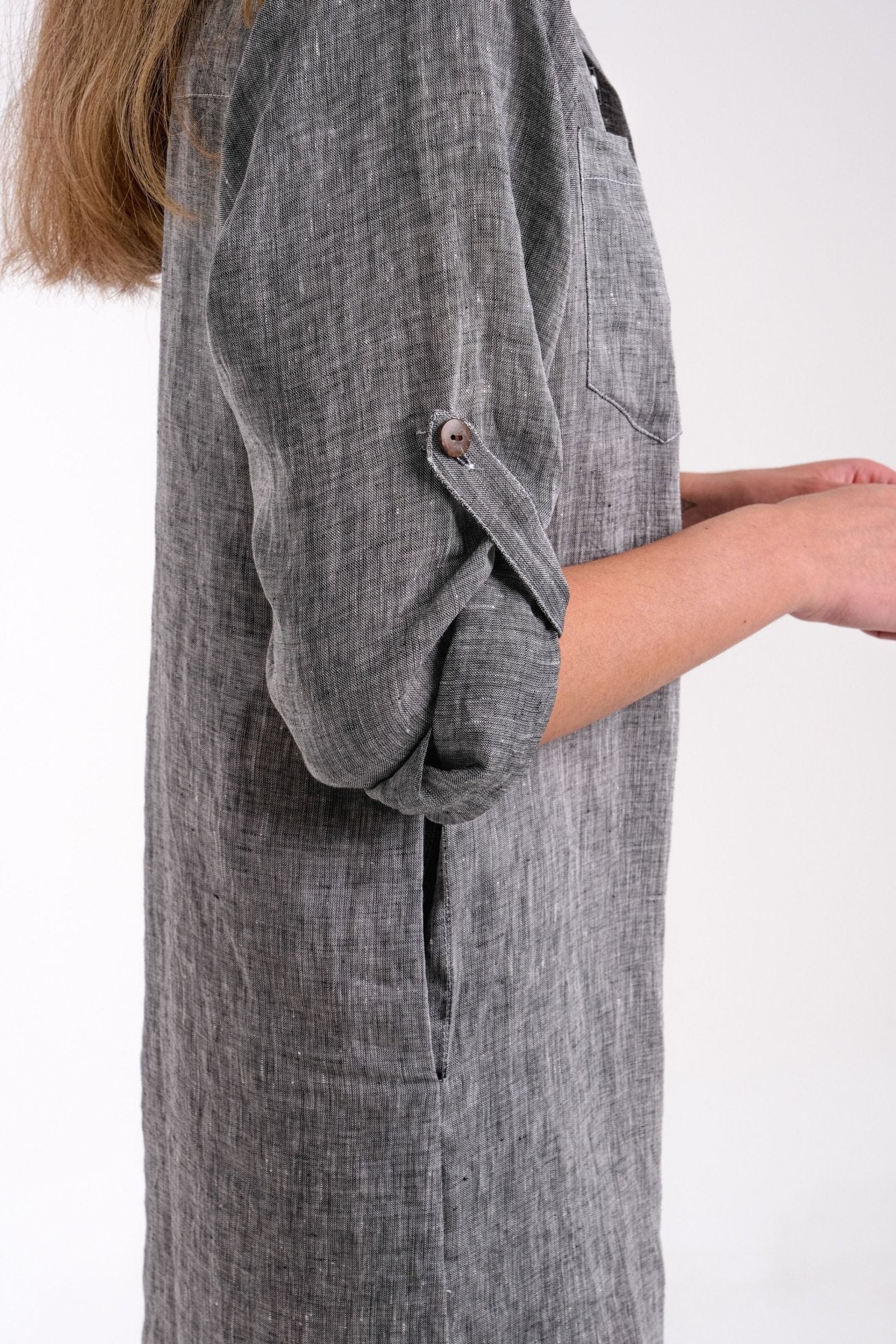 Linen Grey Shirt Dress With Pockets | Carla-Donnah-stride